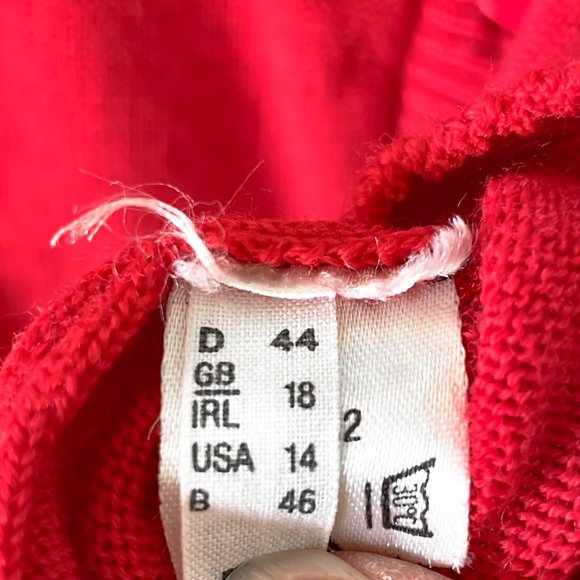 Vintage Marz Munchen Cardigan Sweater Women's Size 14 Red Wool Button-down Patch - Picture 5 of 6